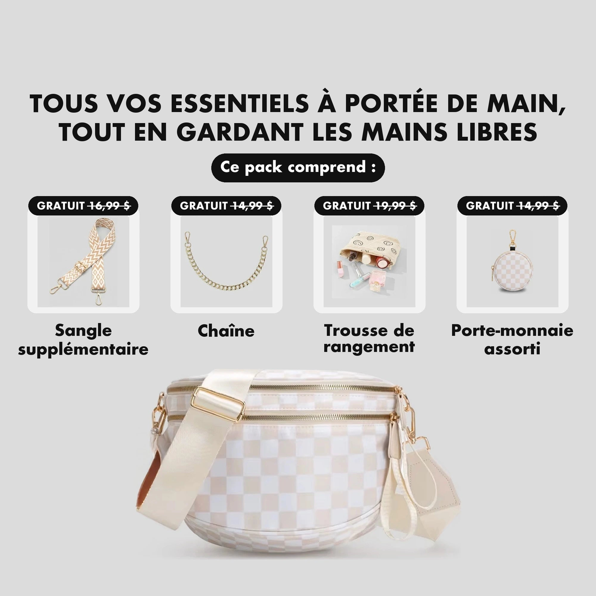 Kit Élégance Damier Beige - cadeaux offerts