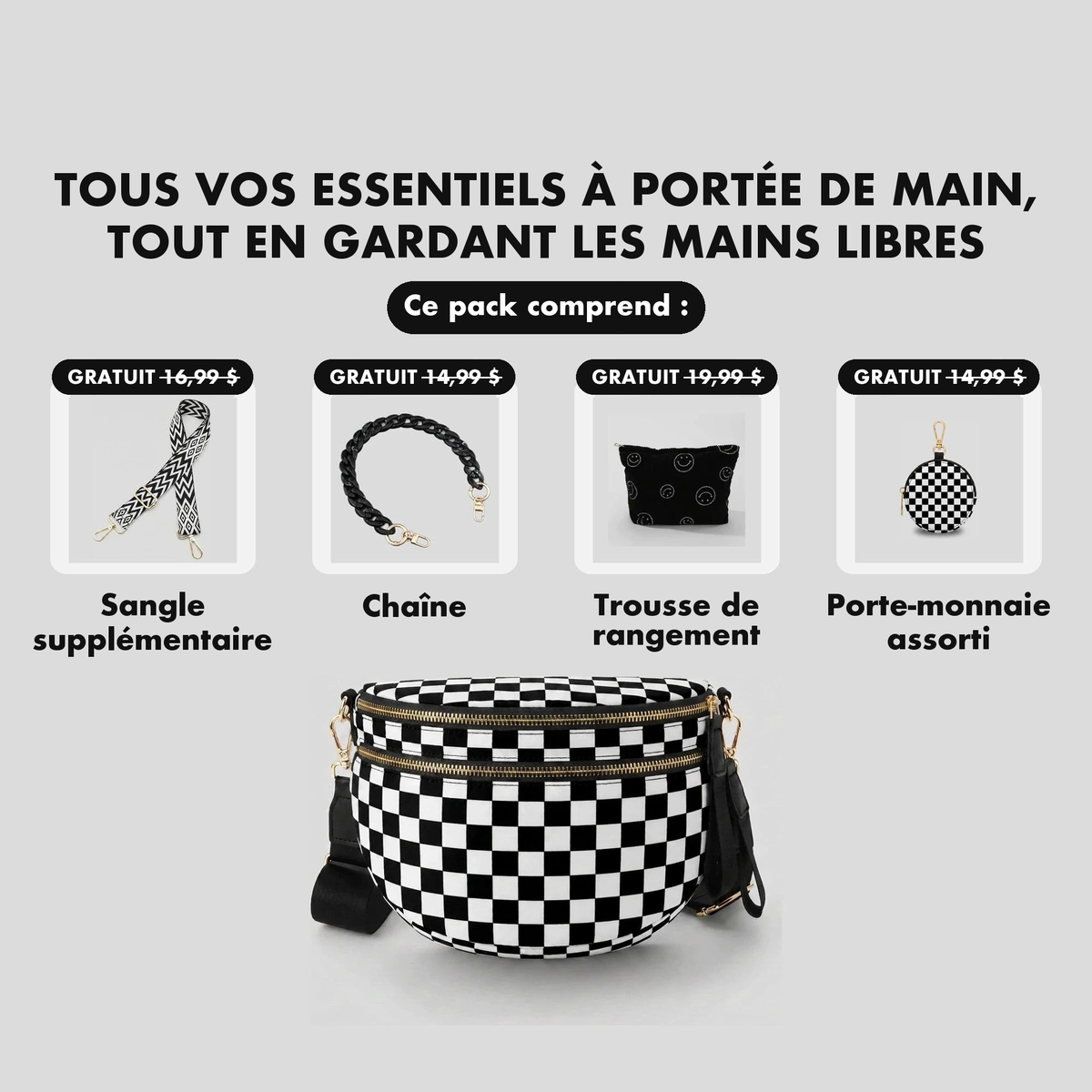 Kit Élégance Damier Noir et Blanc - cadeaux offerts