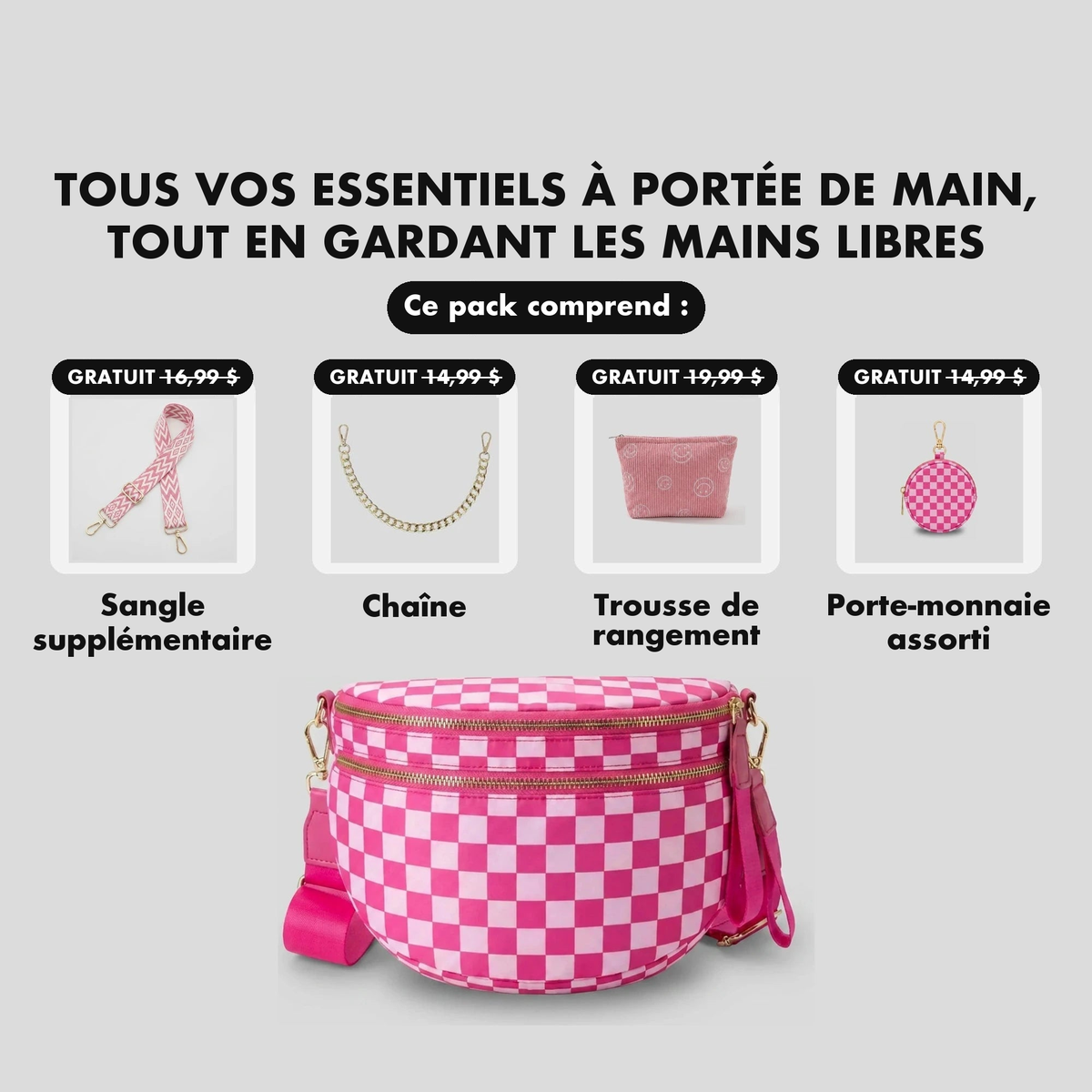 Kit Élégance Damier Rose - cadeaux offerts