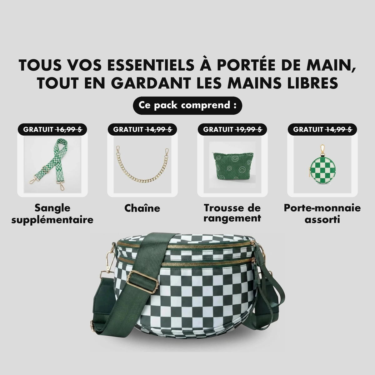 Kit Élégance Damier Vert Sapin - cadeaux offerts