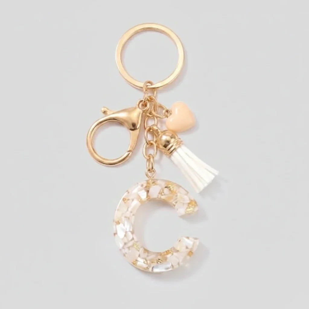 Porte-clés beige avec initiales, lettre C