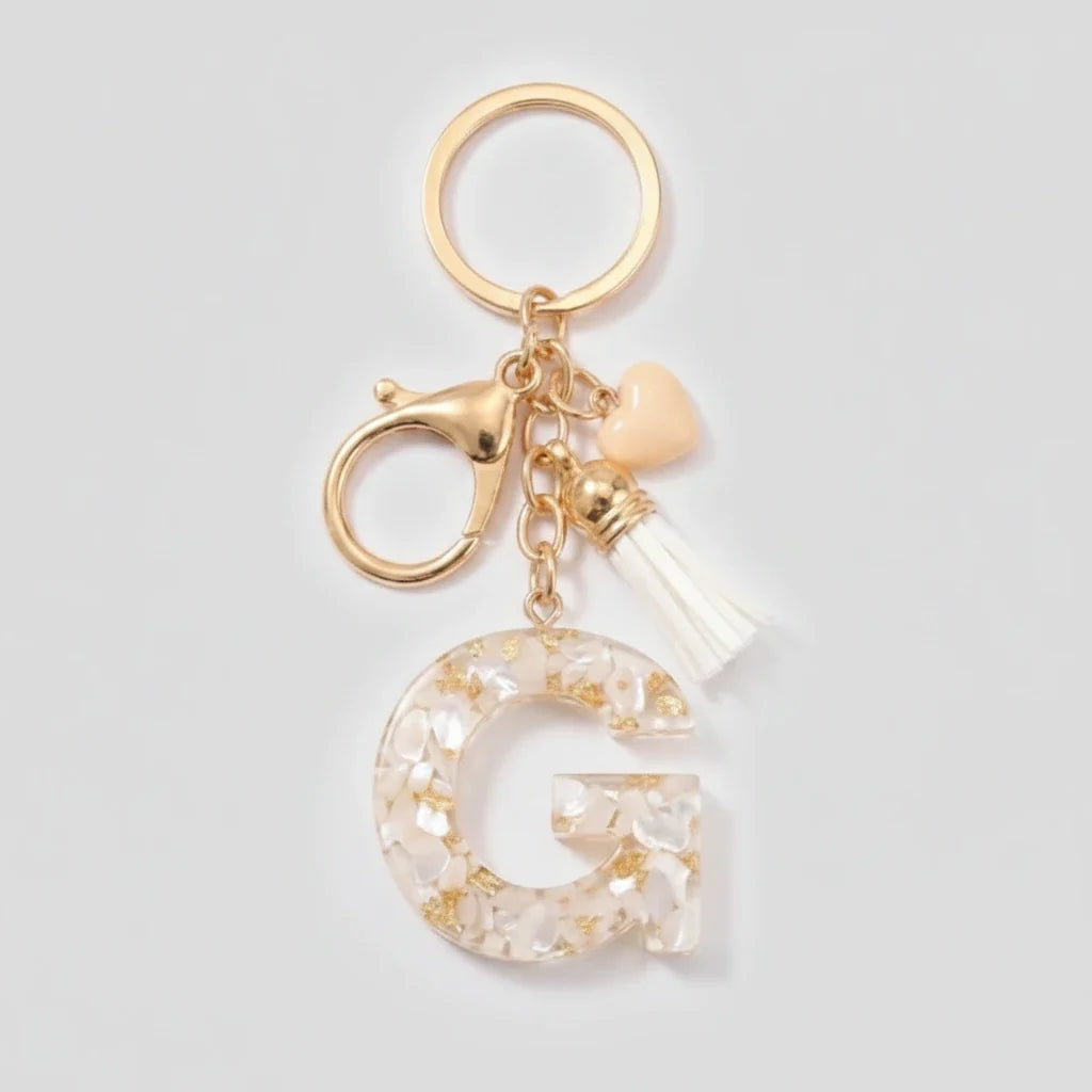 Porte-clés beige avec initiales, lettre G