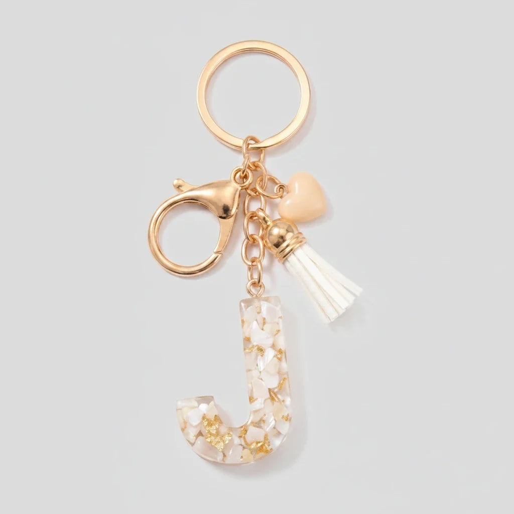 Porte-clés beige avec initiales, lettre J