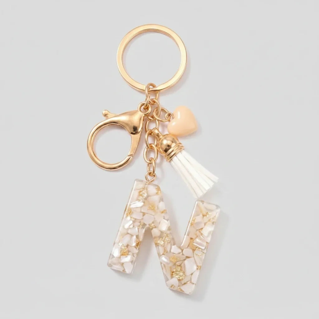 Porte-clés beige avec initiales, lettre N