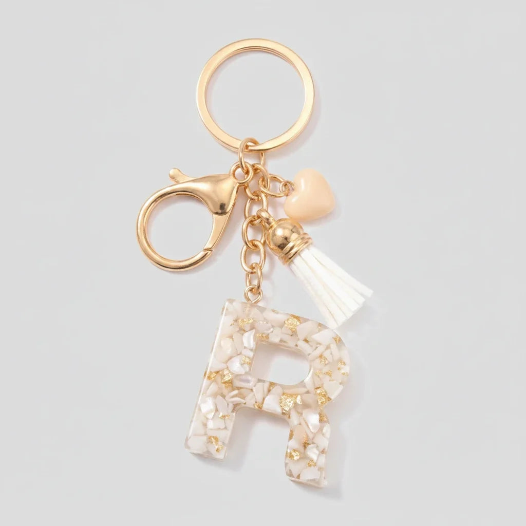 Porte-clés beige avec initiales, lettre R